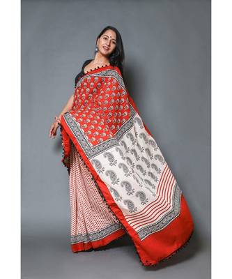  cotton printed   saree with   blouse 2