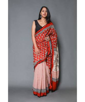  cotton printed   saree with   blouse 4
