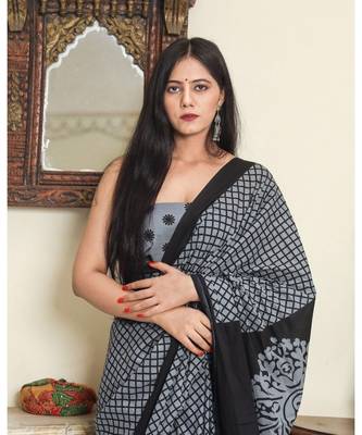  cotton printed   saree with   blouse 1