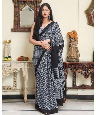  cotton printed   saree with   blouse 2