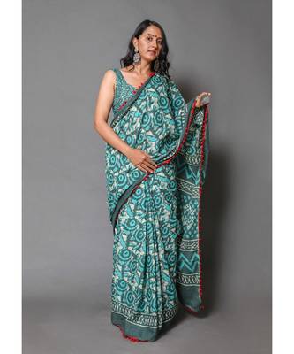  cotton printed   saree with   blouse 1