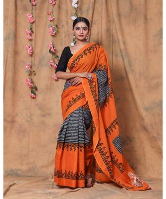  cotton printed   saree with   blouse 1