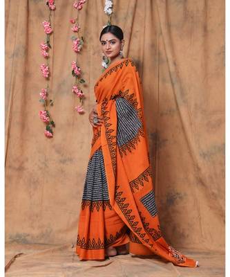  cotton printed   saree with   blouse 2