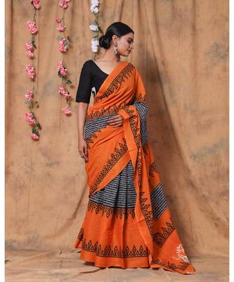  cotton printed   saree with   blouse 3
