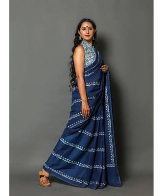  cotton printed   saree with   blouse 2
