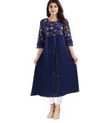 Blue Georgette Flared Long Kurti