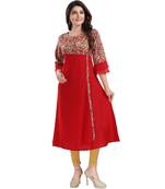 Red Georgette Flared Long Kurti