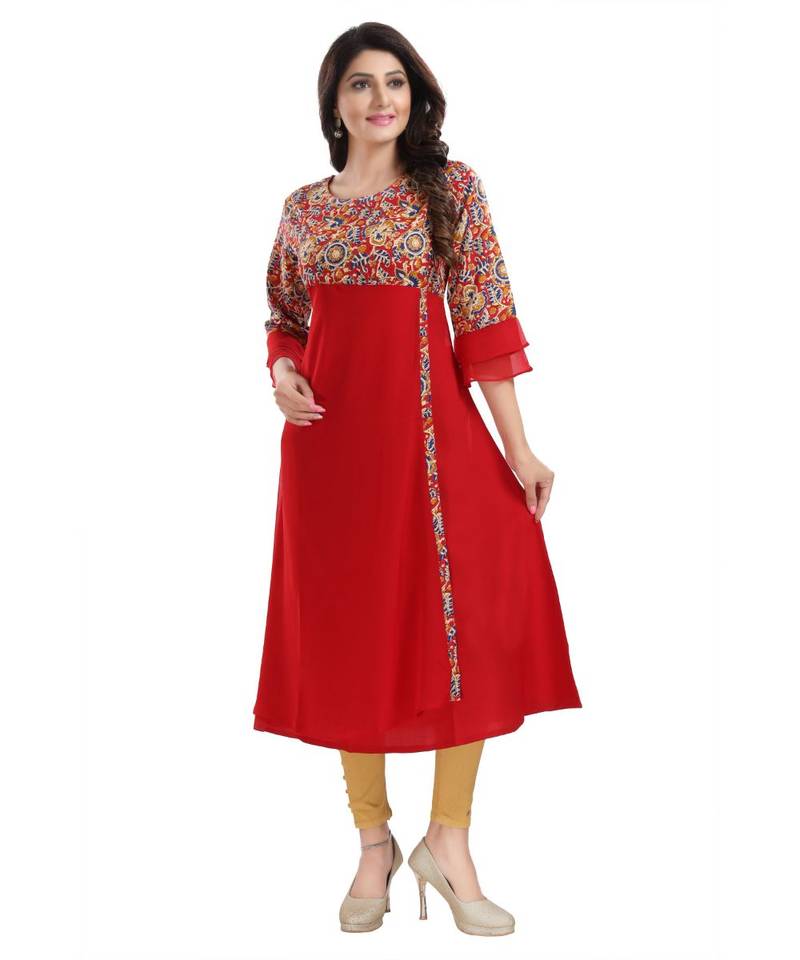 Red Georgette Flared Long Kurti