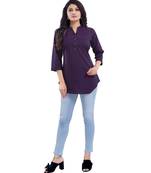 Elementary Blue and Red Striped Polyester Crepe Short kurti kurti for Women