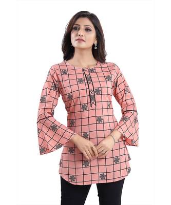 Charming Printed Peach Polyester Crepe Short kurti kurti Kurta for Women 1