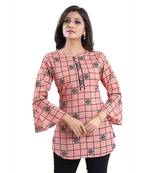 Charming Printed Peach Polyester Crepe Short kurti kurti Kurta for Women