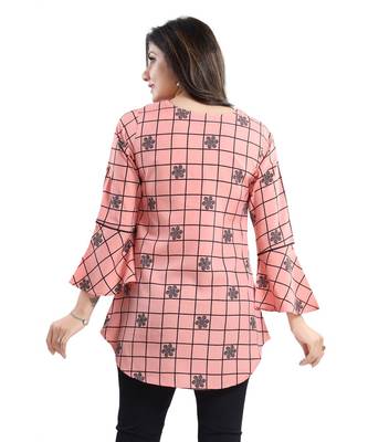 Charming Printed Peach Polyester Crepe Short kurti kurti Kurta for Women 2