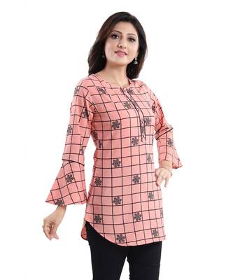 Charming Printed Peach Polyester Crepe Short kurti kurti Kurta for Women 3
