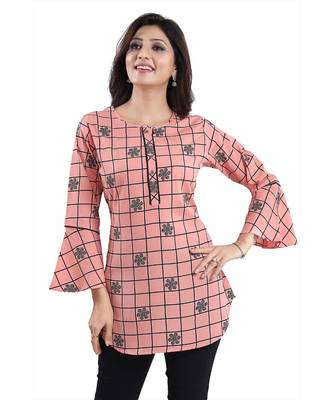 Charming Printed Peach Polyester Crepe Short kurti kurti Kurta for Women 4