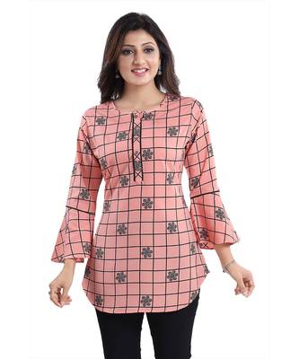 Charming Printed Peach Polyester Crepe Short kurti kurti Kurta for Women 5