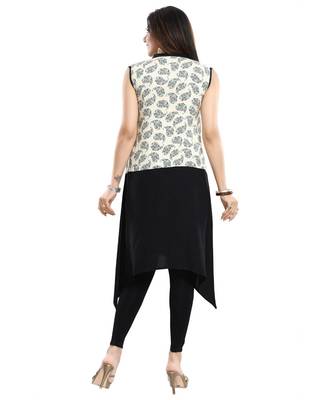 Elegant Rayon Black And Cream kurti kurti Kurta With Show Buttons For Women 2