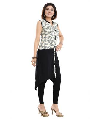 Elegant Rayon Black And Cream kurti kurti Kurta With Show Buttons For Women 3