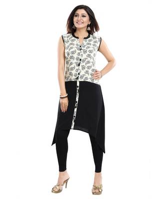 Elegant Rayon Black And Cream kurti kurti Kurta With Show Buttons For Women 5