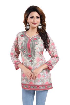 Pink printed crepe short-kurtis 1