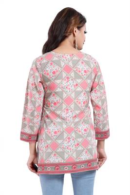 Pink printed crepe short-kurtis 2