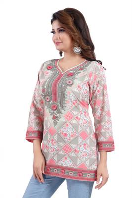 Pink printed crepe short-kurtis 3