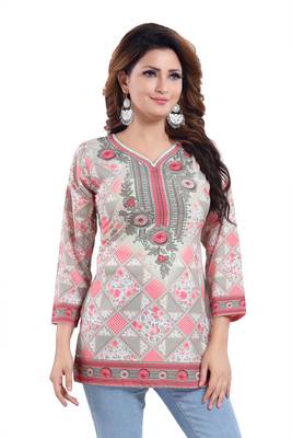 Pink printed crepe short-kurtis 4