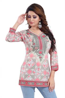 Pink printed crepe short-kurtis 5