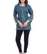 Grey printed crepe short-kurtis