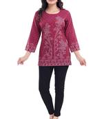 Magenta printed crepe short-kurtis