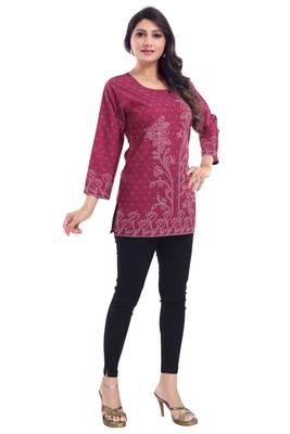 Magenta printed crepe short-kurtis 3