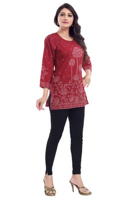 Red printed crepe short-kurtis 3