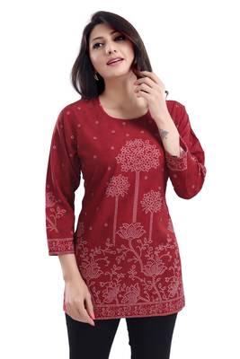 Red printed crepe short-kurtis 5