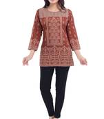 Brown printed crepe short-kurtis