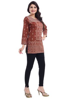 Brown printed crepe short-kurtis 3