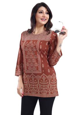 Brown printed crepe short-kurtis 5