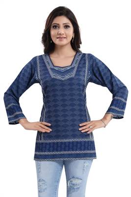 Blue printed crepe short-kurtis 1