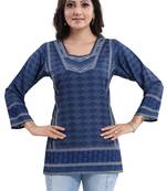 Blue printed crepe short-kurtis