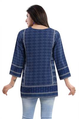 Blue printed crepe short-kurtis 2