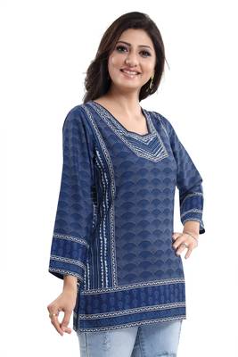 Blue printed crepe short-kurtis 3
