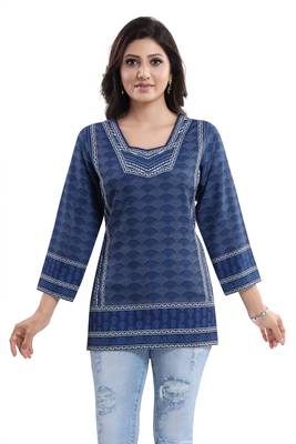 Blue printed crepe short-kurtis 4