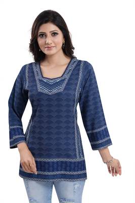 Blue printed crepe short-kurtis 5