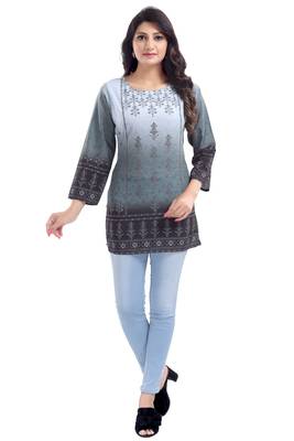 Multicolor printed crepe short-kurtis 1