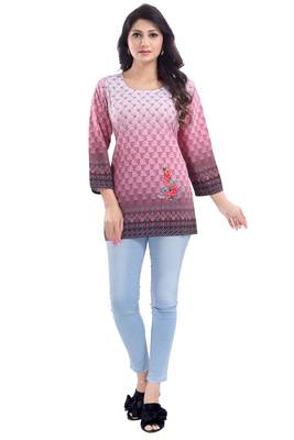 Multicolor printed crepe short-kurtis 1