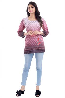 Multicolor printed crepe short-kurtis 4