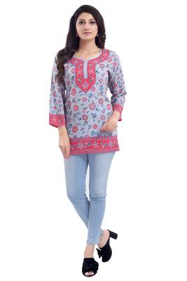 Multicolor printed crepe short-kurtis 1