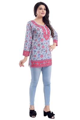 Multicolor printed crepe short-kurtis 4