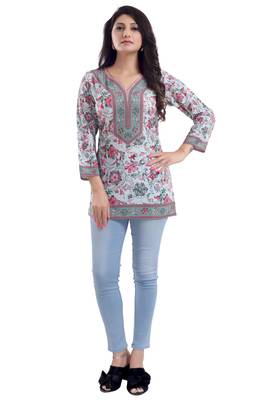 Multicolor printed crepe short-kurtis 1