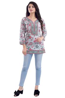 Multicolor printed crepe short-kurtis 4