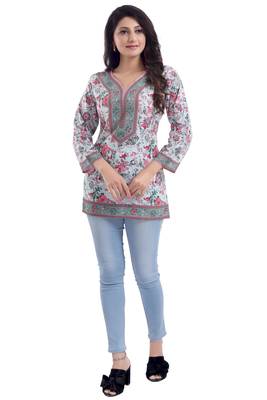 Multicolor printed crepe short-kurtis 5