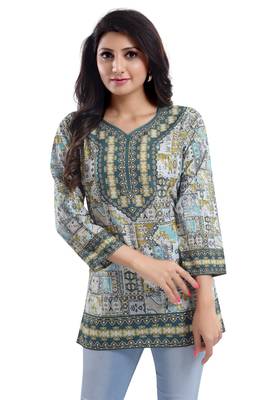 Multicolor printed crepe short-kurtis 1